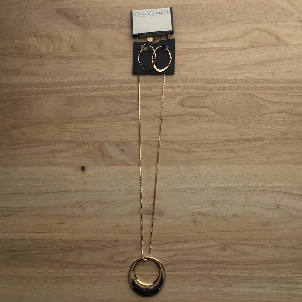 Long Gold Statement Necklace with Matching Earings